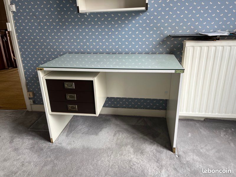 Bureau vintage + plateau en bois 110x55 (image 1)