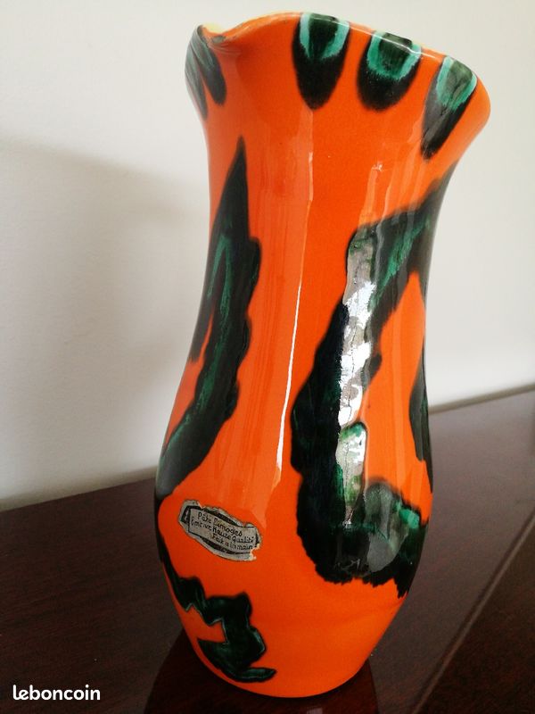 Cruche pichet limoge emaux orange (image 2)