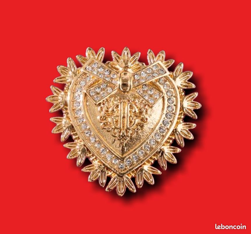 Broche Coeur Strass Métal Doré - Bijou Vintage, Occasion En Très Bon état