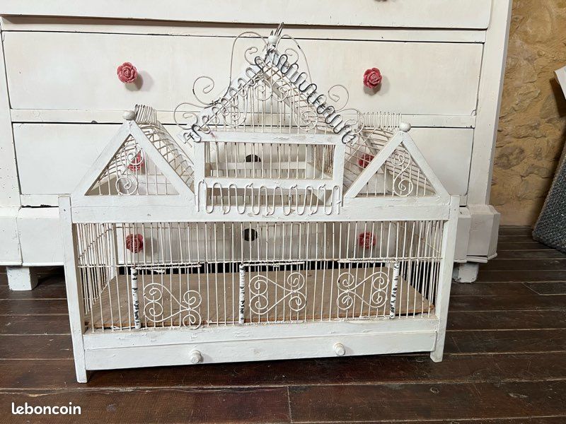 Cage à Oiseau Ancienne En Bois - Poupée De Salon - France Années 1960