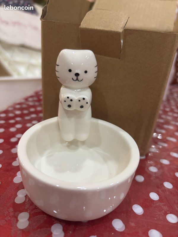 Porte-Bougie En Céramique Chat Mignon Fait Main - Avec Bougie Parfumée Et Porte-Clés - Décoration Et Cadeau Pour Amoureux Des Chats