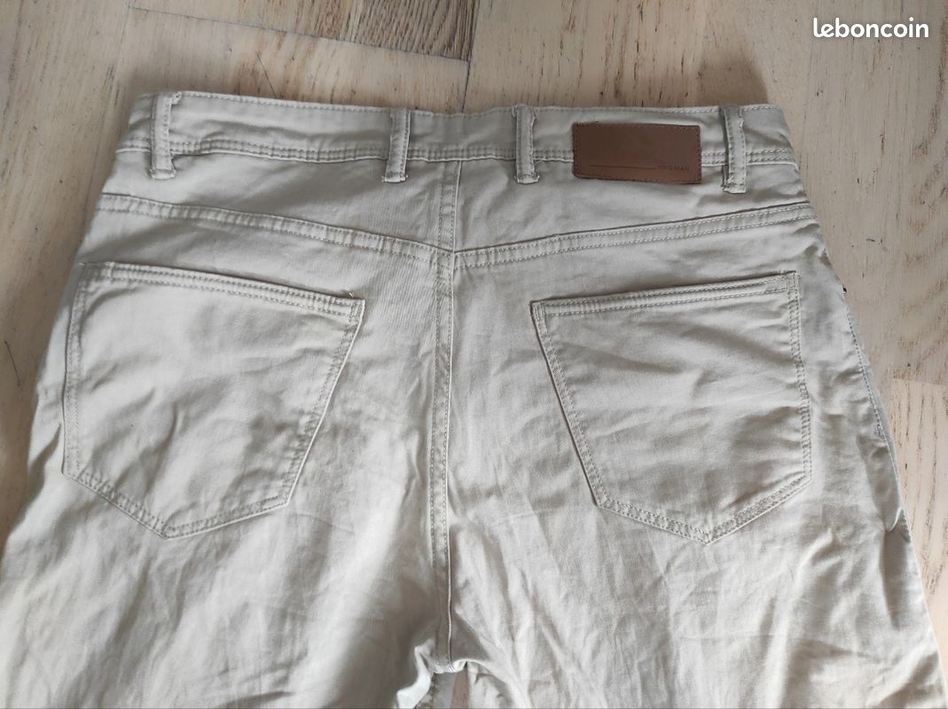 Short Bermuda Mango En Coton Beige/kaki - Taille 40, Occasion En Très Bon état - Parfait Pour L'été