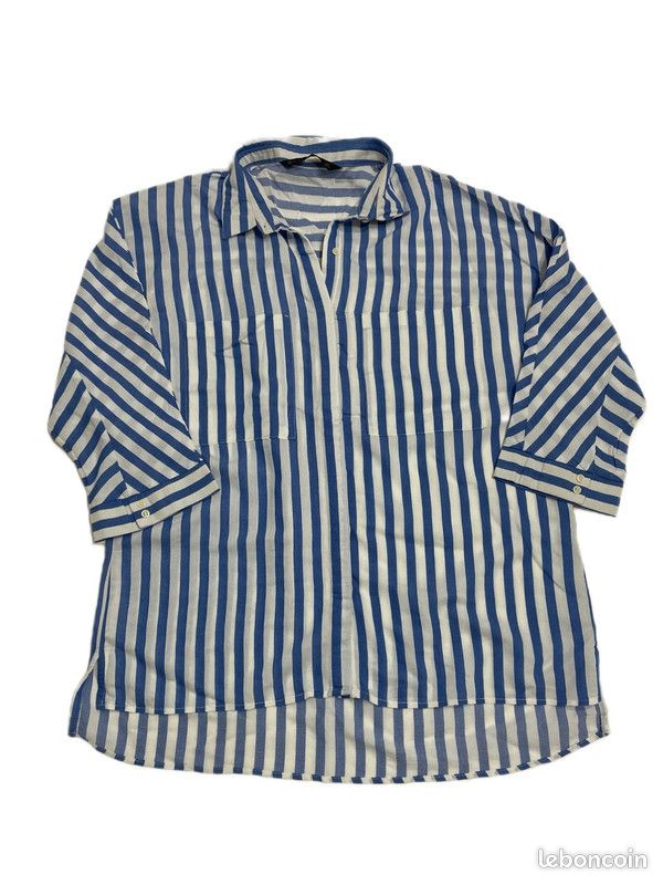 CHEMISE À RAYURES AVEC LACETS - Marron-Bleu | France