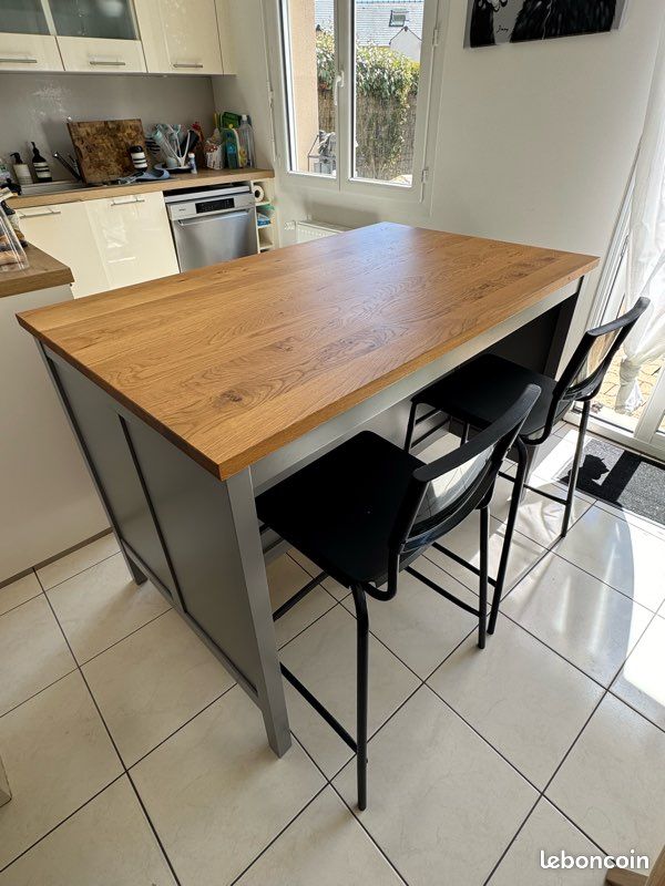 Îlot pour cuisine, gris/chêne (image 1)