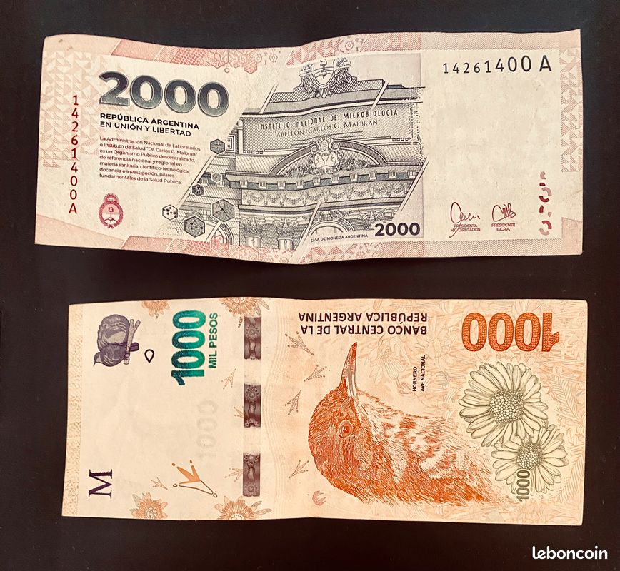 lot de 2 billet banque d'argentine pesos - Collection lot de 2 billet banque d'argentine pesos - Collection