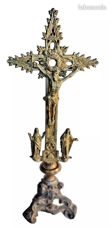 Croix Crucifiée 1853 En Argent Et ébène - Reliquaire Vintage - Occasion
