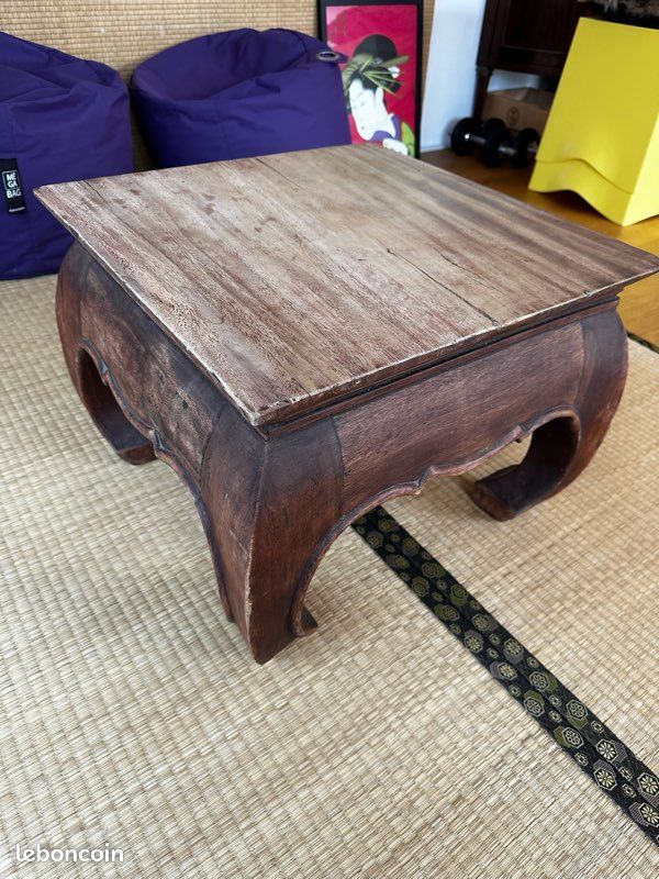 Table basse vintage style wabi-sabi – bois massif (image 1)