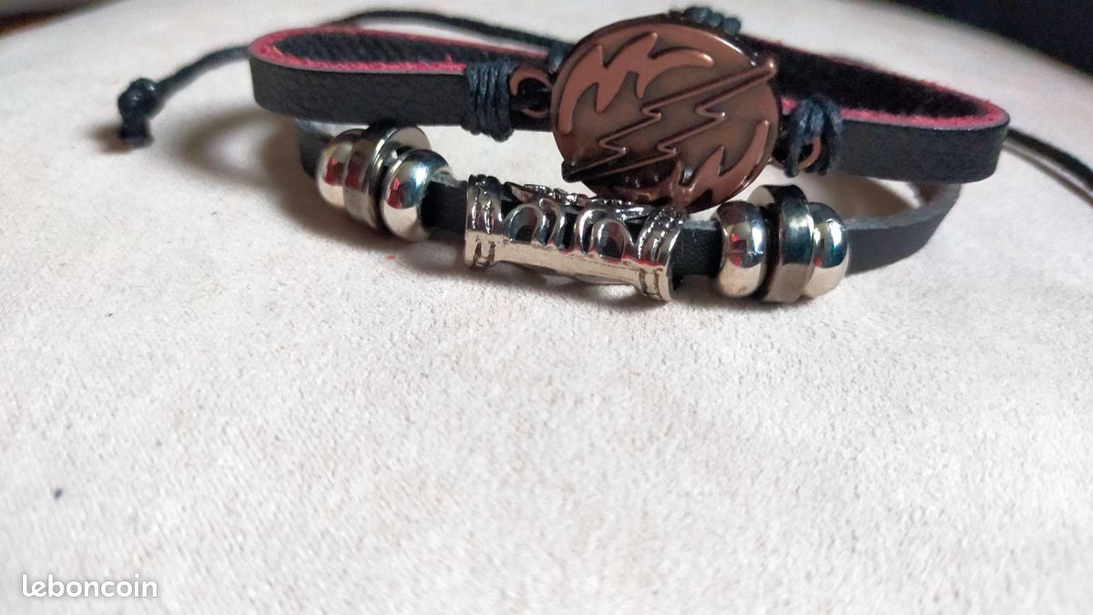 Bracelet Fantaisie Mixte Métal Et Cuir - Occasion En Bon état