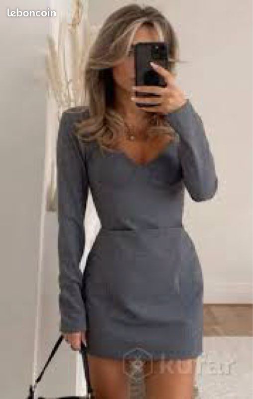Robe Mini ZARA Grise à Col - Taille XL Neuve Avec étiquettes - En Satin Polyester