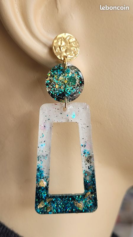 Boucles d oreille resine paillettes (image 2)
