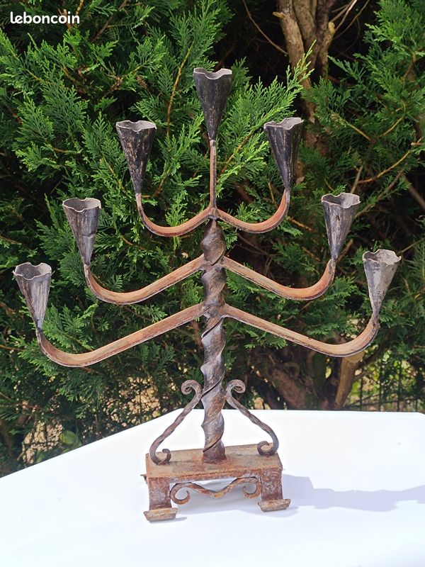 Chandelier Vintage En Fer Forgé - Style Art Nouveau - Années 1960 - France