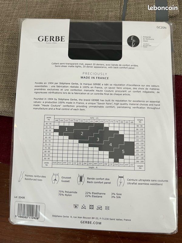 Collant Gerbe Sun Satin 15 Deniers Taille 5 – Noir Profond (Réf GCS15)