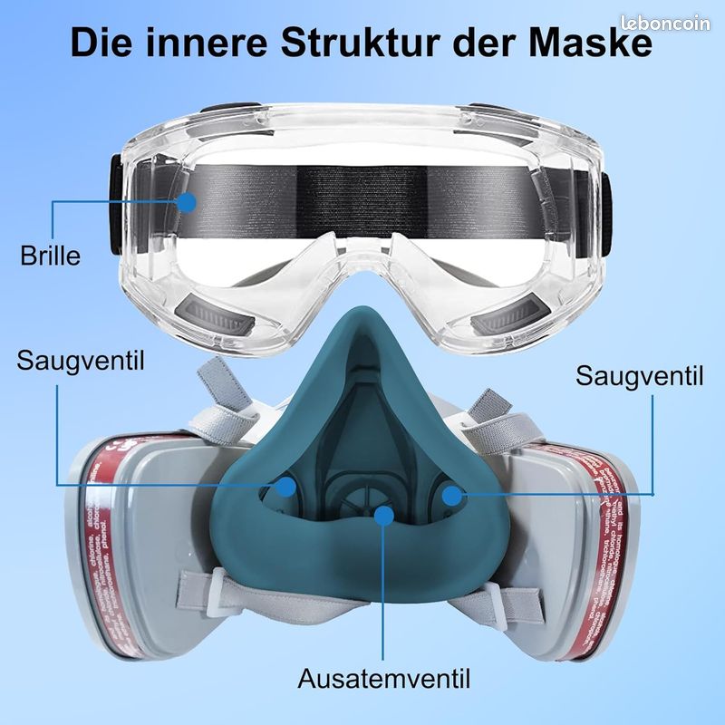 Masque Respiratoire 8 En 1 Anti-Poussière & Gaz – Kit Complet Peinture Ponçage Soudure Avec Filtres & Lunettes
