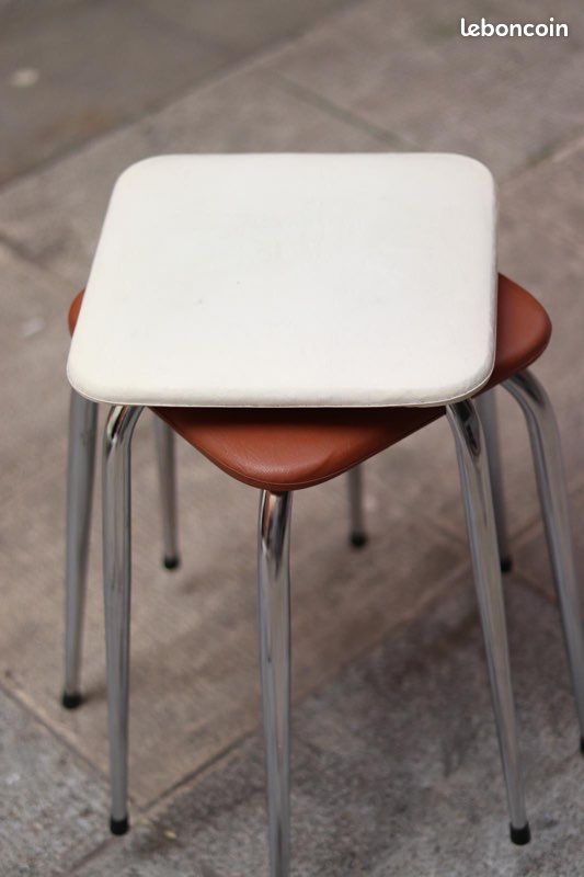 Duo de tabourets skaï marron & blanc (image 2)