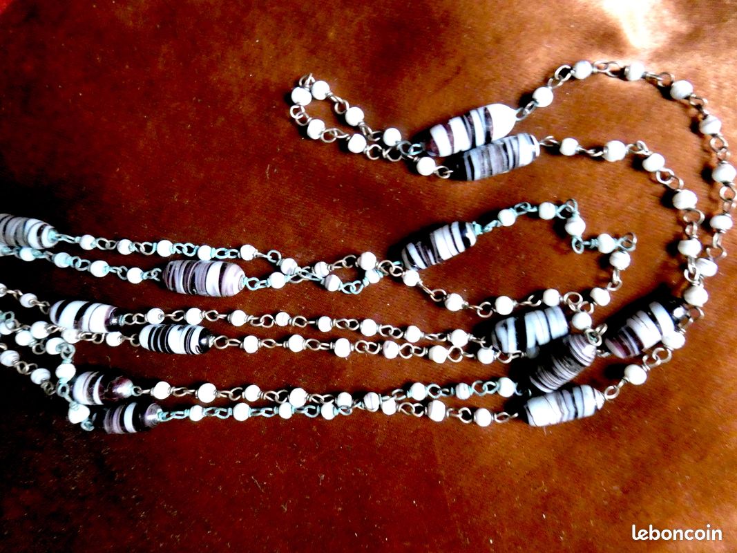 Collier Vintage En Perles De Pâte De Verre - Ancien - Occasion - Bijou Rétro France