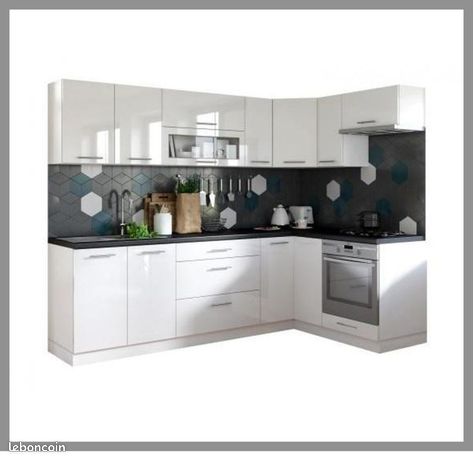 Meuble de cuisine haut blanc laqué 2 portes 3 étagères L 80 x H 72