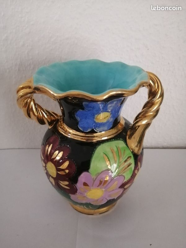 Vase Vallauris vintage à décors floraux multicolore (image 5)