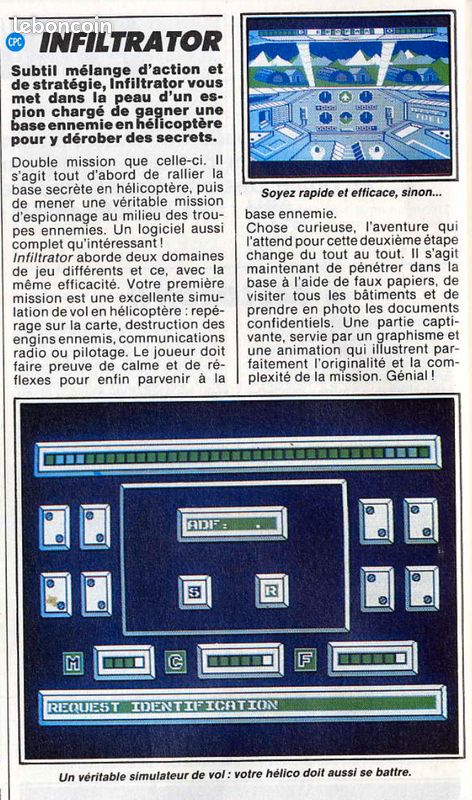 Jeu Amstrad CPC 464 - INFILTRATOR - US Gold