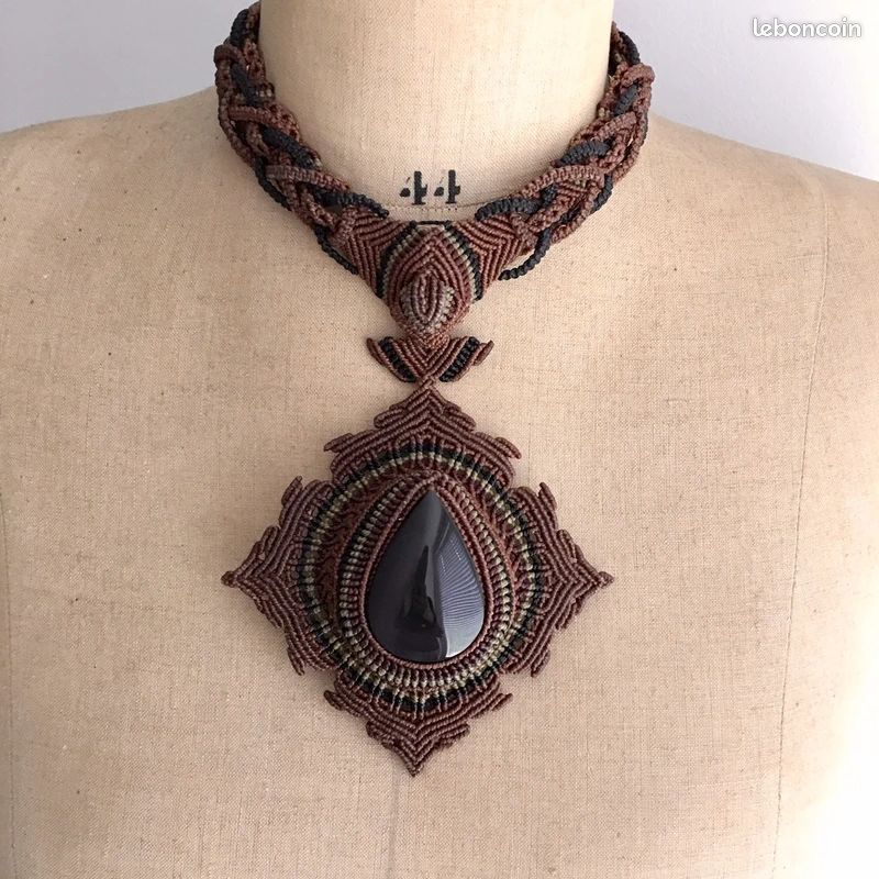 Collier Argentin Scupture Obsidienne Oeil Céleste (image 1)
