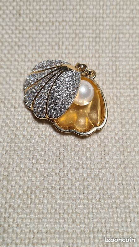Pendentif Coquillage Avec Perle En Or 18K Massif Vintage Italie - Très Petit Modèle
