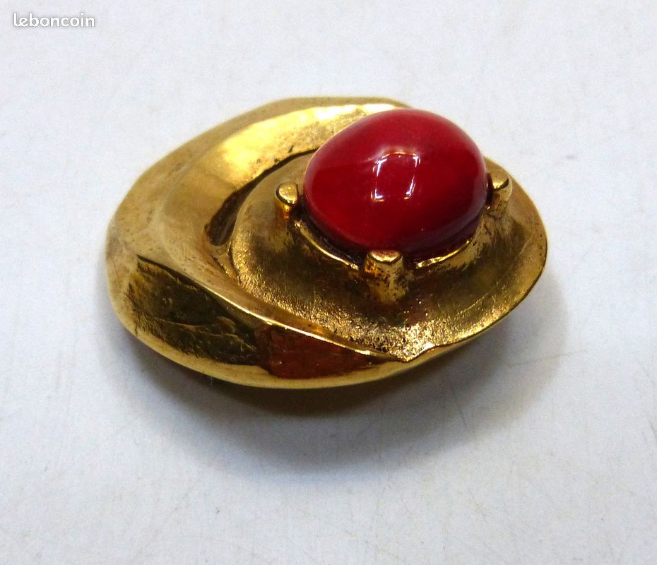 Broche Vintage Signée Estelle Bijoux Paris – Bijou De Créateur Antique En Résine (occasion)