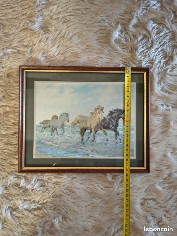 Tableau Chevaux Au Galop - Imitation Nacre - Déco Murale