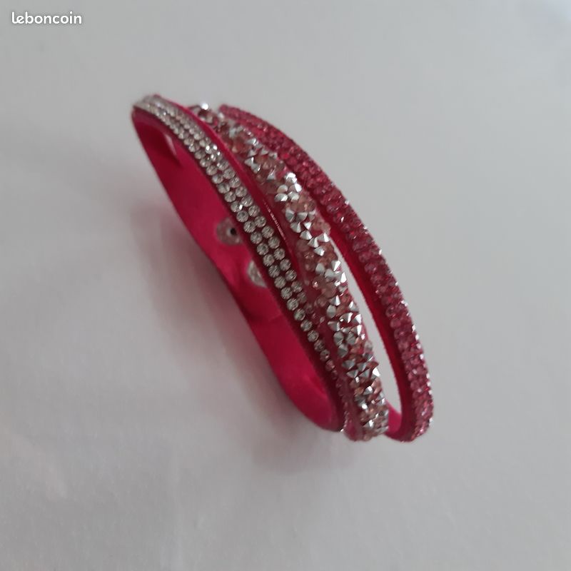 Bracelet "belette" - rose fuchsia argenté (image 3)