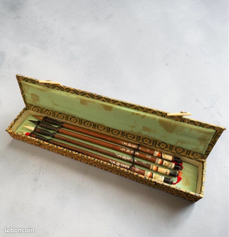 Ancien Coffret 4 Pinceaux Calligraphie Chinoise HUZHOU Shanlian PHENIX (image 4)