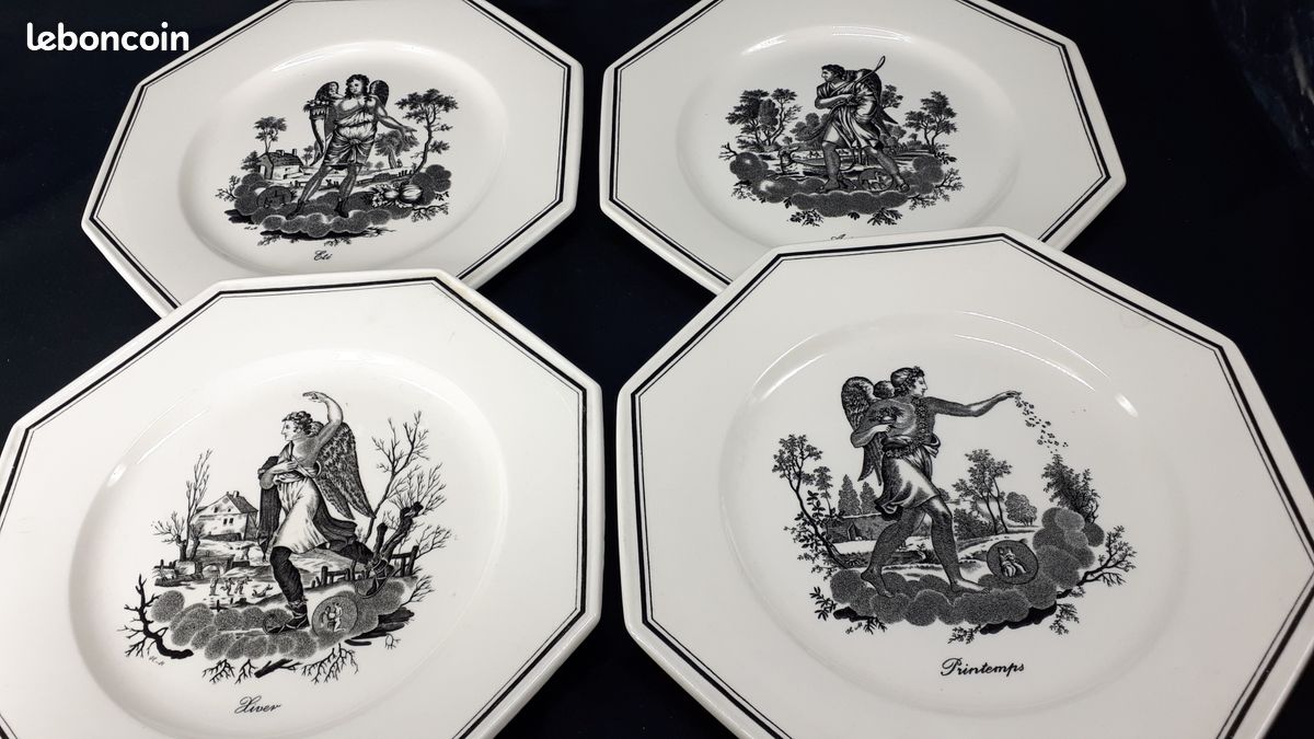 Assiette Ancienne Villeroy & Boch Mettlach 4 Saisons Par Henri Mouxin, 1827, Faïence, Motif Mythologie
