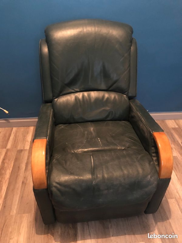 Vente fauteuil cuir vert basculant (image 1)
