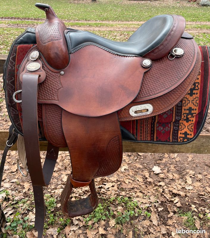 Selle Western 16 Pouces En éco-cuir Buffle - Marron Rougeâtre - NEUVE