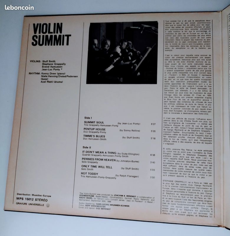 Disque 33T Violin Summit Smith /Grapelly/Asmussen/Ponty En Concert (image 4)