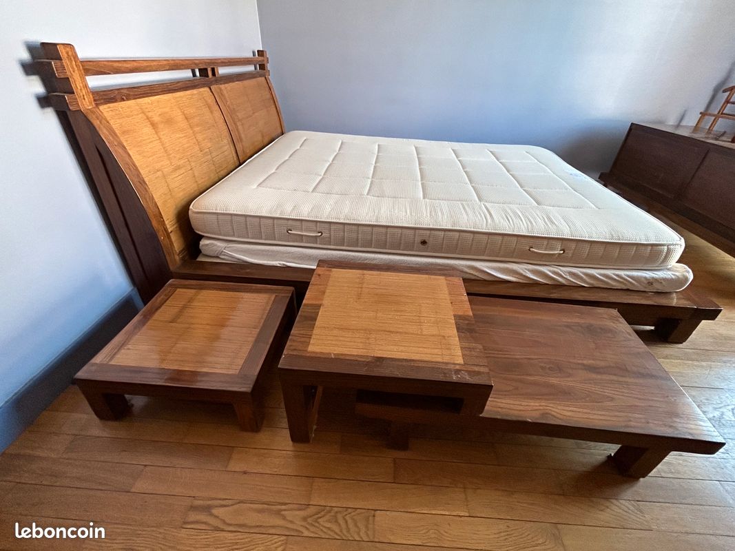 Lit 160x200 palissandre La Maison Coloniale + 2 tables de chevet + 1 table basse (image 2)