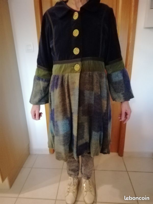Manteau Avec Cape Enjoy - Modèle 2009, Neuf Avec étiquettes, Gris, Laine, Fabrication Française