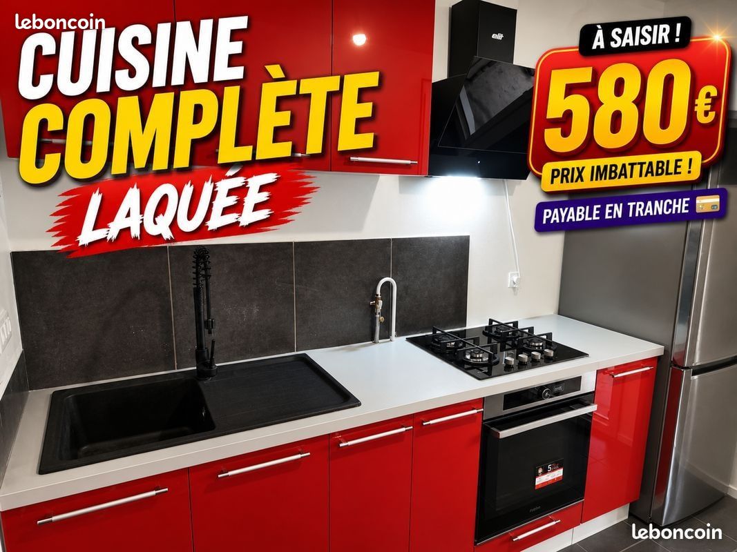 Cuisine laquée rouge d’angle en destockage (image 1)