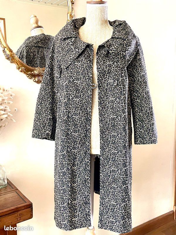 Veste trench léopard marron noir (image 1)