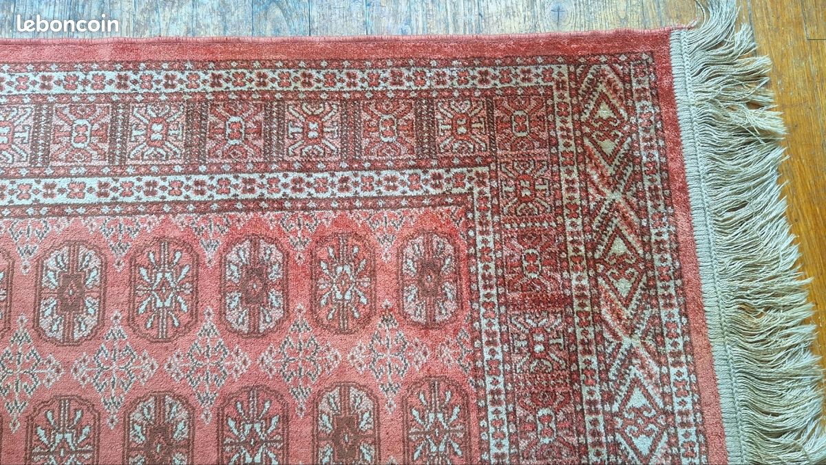 Tapis turkmène Ersari Bokhara vintage fait main Laine soyeuse brillante 123 cm x 69 cm (image 3)