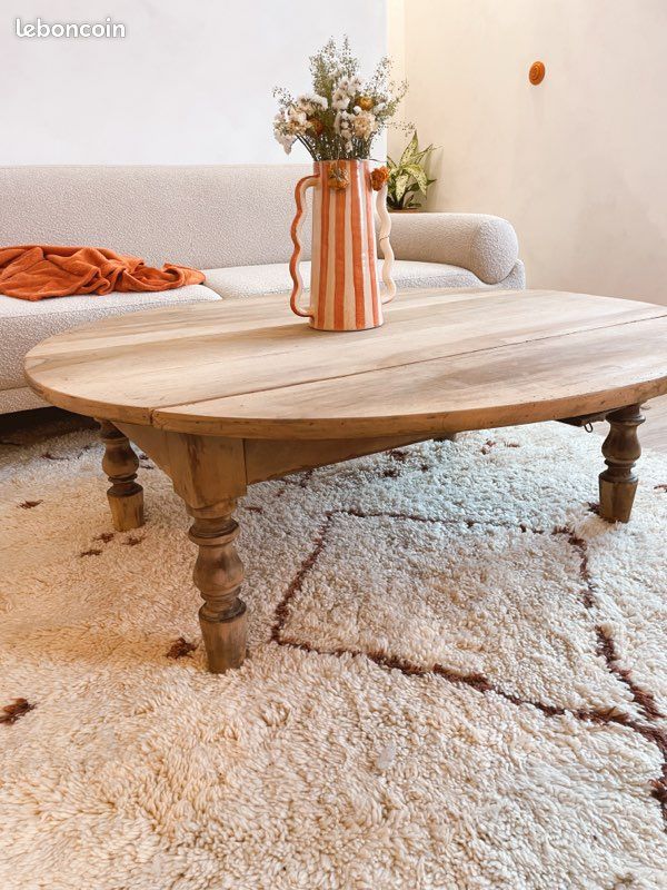 Table basse ovale bois massif vintage plateau rabattable bohème campagne chic (image 4)