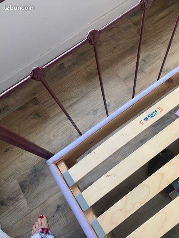 Lit en fer 1 personne matelas+ sommier ancien vintage (image 6)