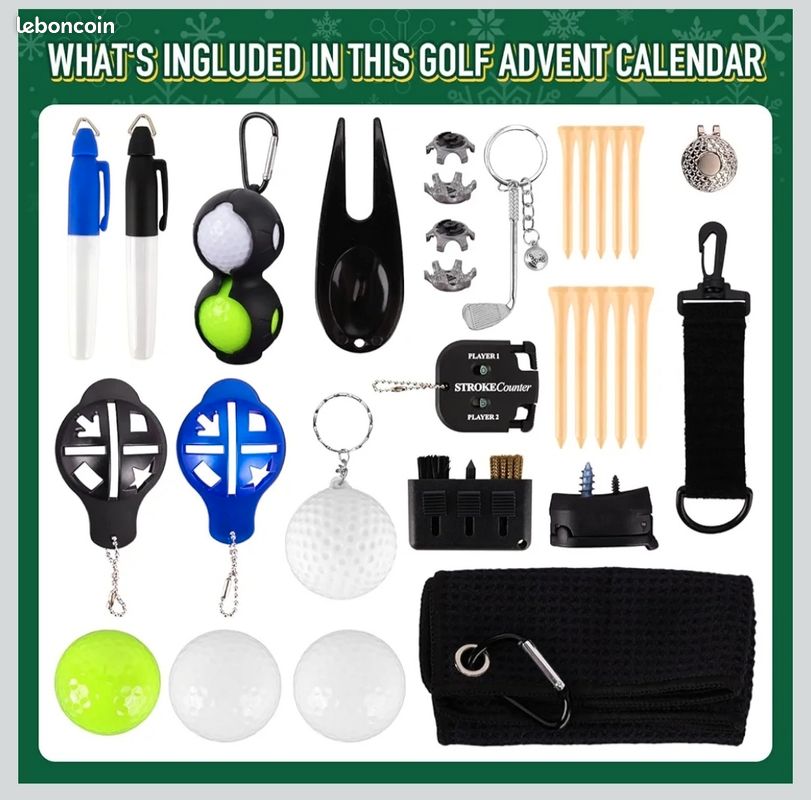 KreativeKraft Calendrier De L'Avent 2025 Pour Golfeurs Calendrier Compte à Rebours Noel 24 Accessoires Golf Chaussettes Serviette Cadeau Homme