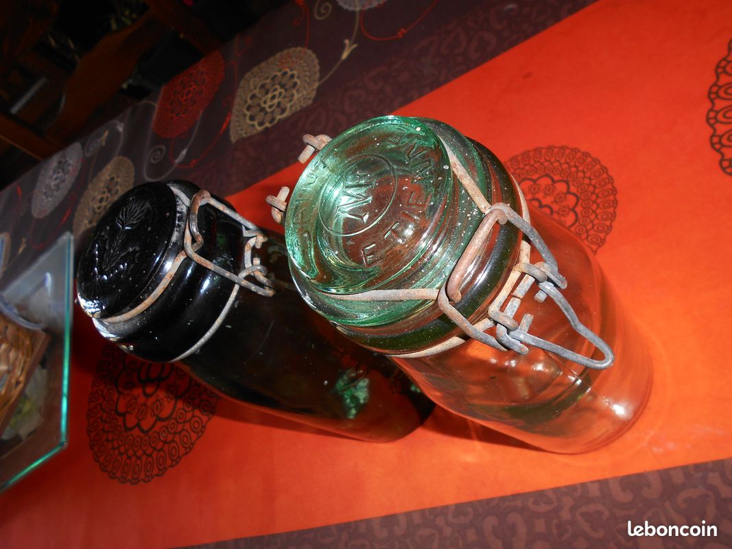 Ancien Bocal En Verre Vert Manufrance Saint Etienne – 1 Litre – Occasion (rouille Sur Métal)
