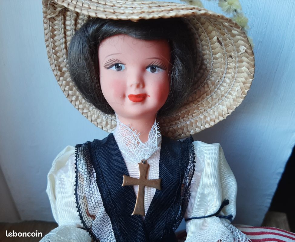 Grande Poupée Ancienne Petitcollin Celluloïd – Costume Limousin Années 50, 28 Cm, France