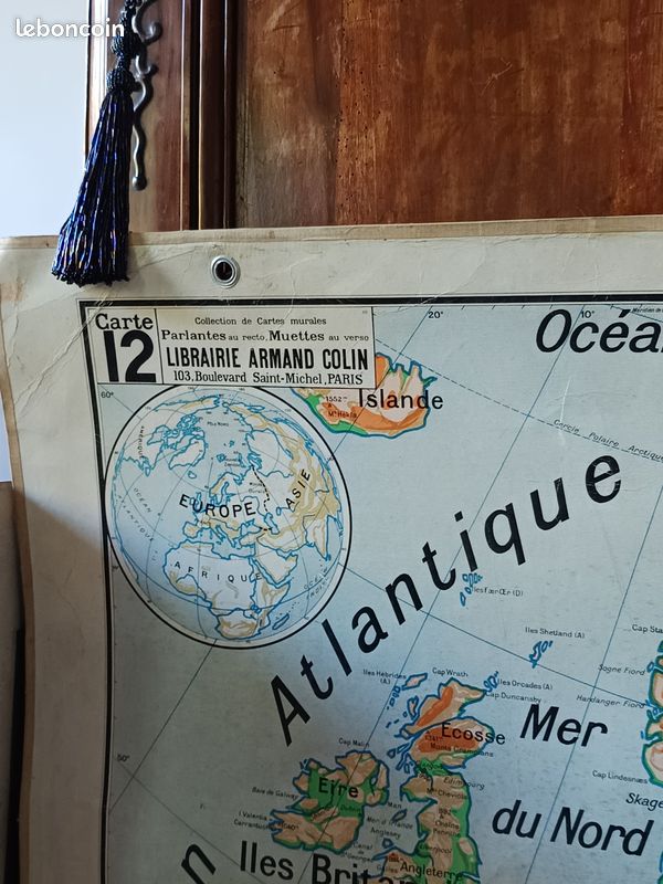 Ancienne carte scolaire Vidal Lablache N° 312 L'EUROPE  politique et relief du sol années 40. Tirage 04 - Décoration