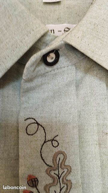 Chemise Bavaroise Homme Grise - Taille L - Marque Alphorn - Coton - Col Boutonné - Occasion Très Bon état - Style Tracht