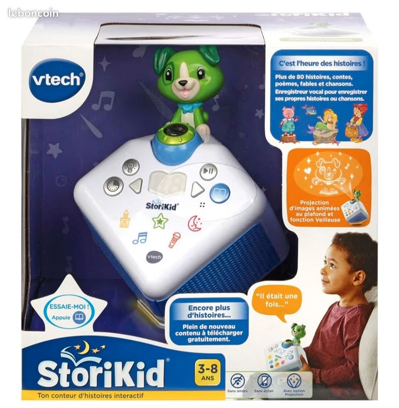 VTech - StoriKid Vert, Conteur d'Histoires Interactif, Boîte à Histoires et Chansons, Projection Lumineuse et animée (image 4)