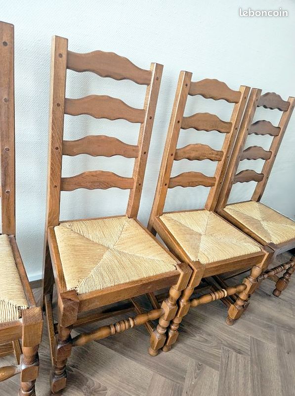 Lot de 6 Chaises Rustiques en Bois Massif Estampillées et Assise Paille Tressée Main Style Campagne Chic Provençal Traditionnel Idéal Cuisine et Salle à Manger Chaises d'Artisan Ébéniste Qualité (image 3)