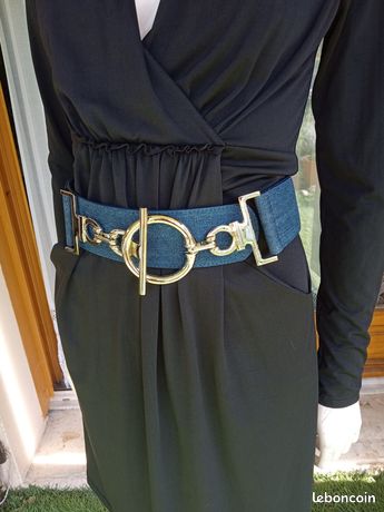Ceinture Vintage En Cuir JACQUELINE RIU - Modèle Taupe Pour Femme, Taille 83/85 Cm