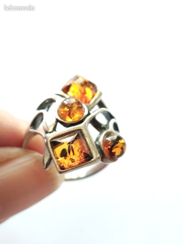 Bague Dragon Ajustable En Argent 925 Et Ambre Véritable - Création Unique