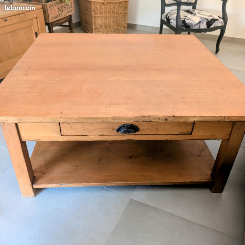 Table basse en bois massif style campagne (image 3)