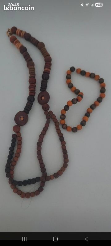 Ensemble Collier + Boucles D’Oreilles Perles Bois Naturel Terre – Bijoux Boho Éco-responsables Marron